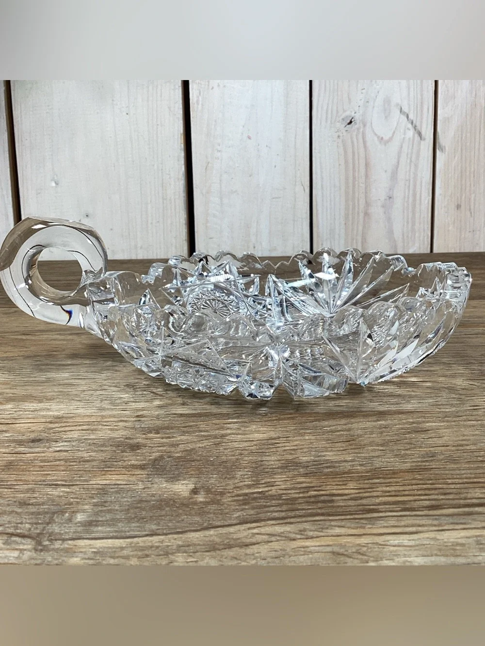 Vintage Brilliant Cut Crystal Nappy Dish with Cocktail Fork